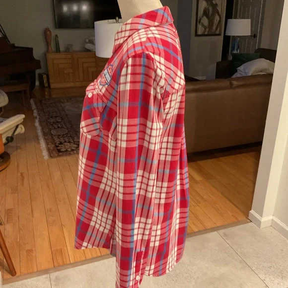 Harley-Davidson Vintage Red, White and Blue Plaid Button-Front Shirt - Picture 6 of 14